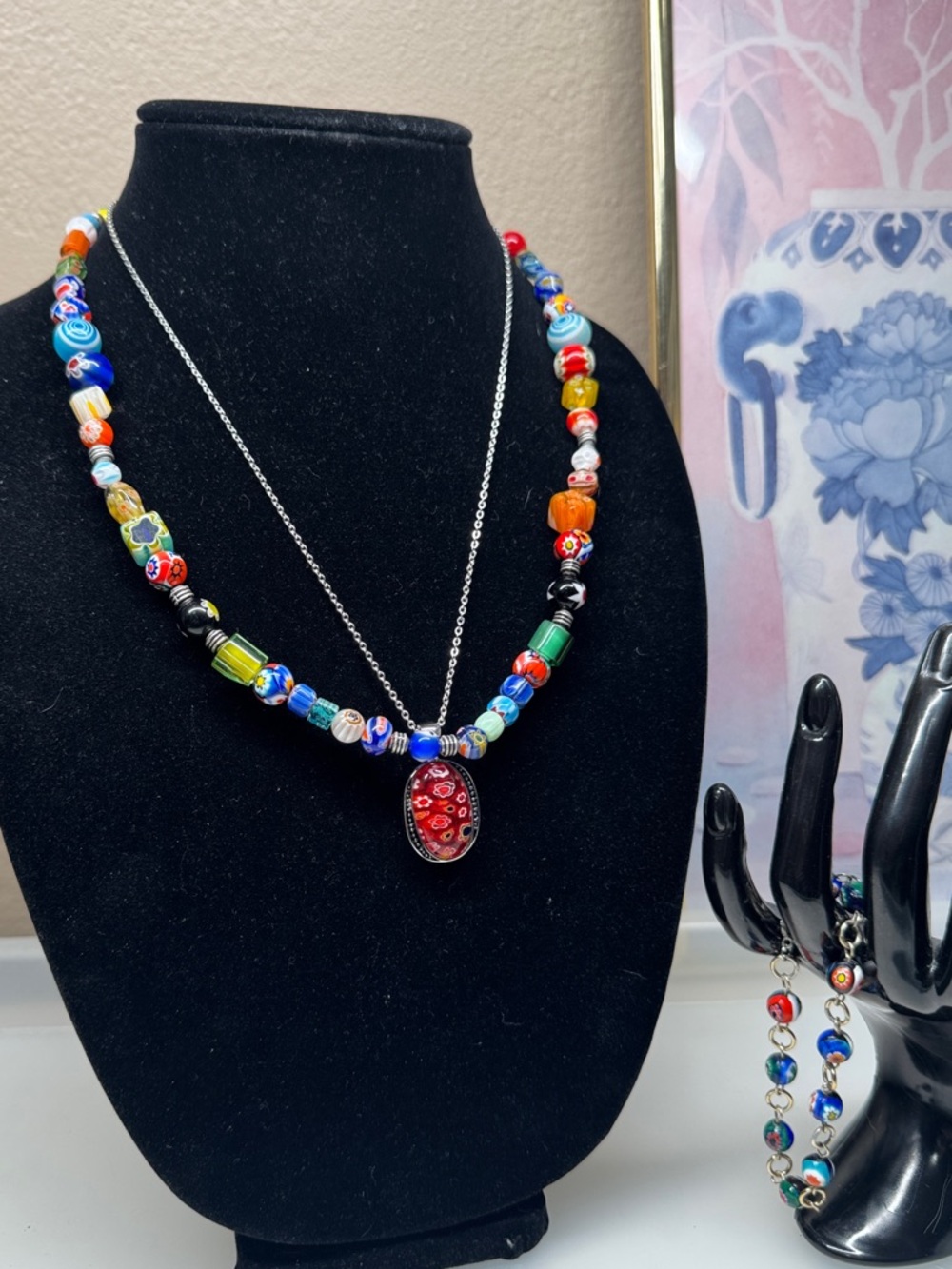 art glass necklace and bracelet bundle